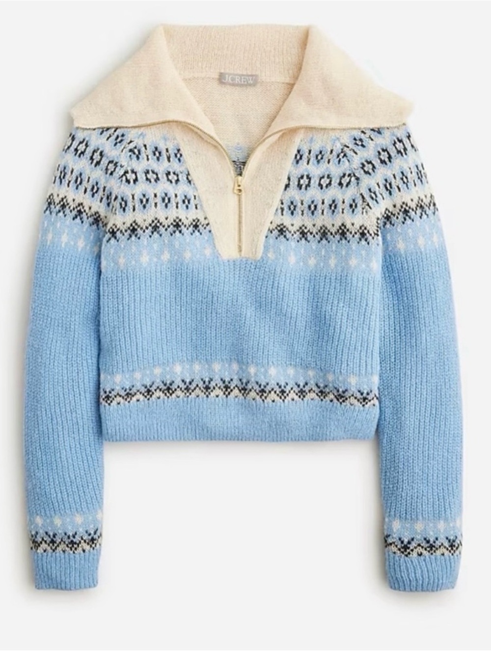 Fair Isle Half-Zip Sweater Brushed Yarn